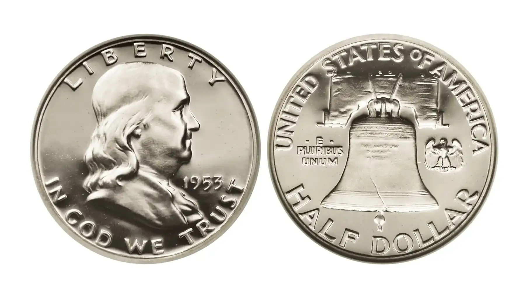 obverse and reverse of a coin from the Benjamin Franklin Half Dollar collection 1948 to 1963