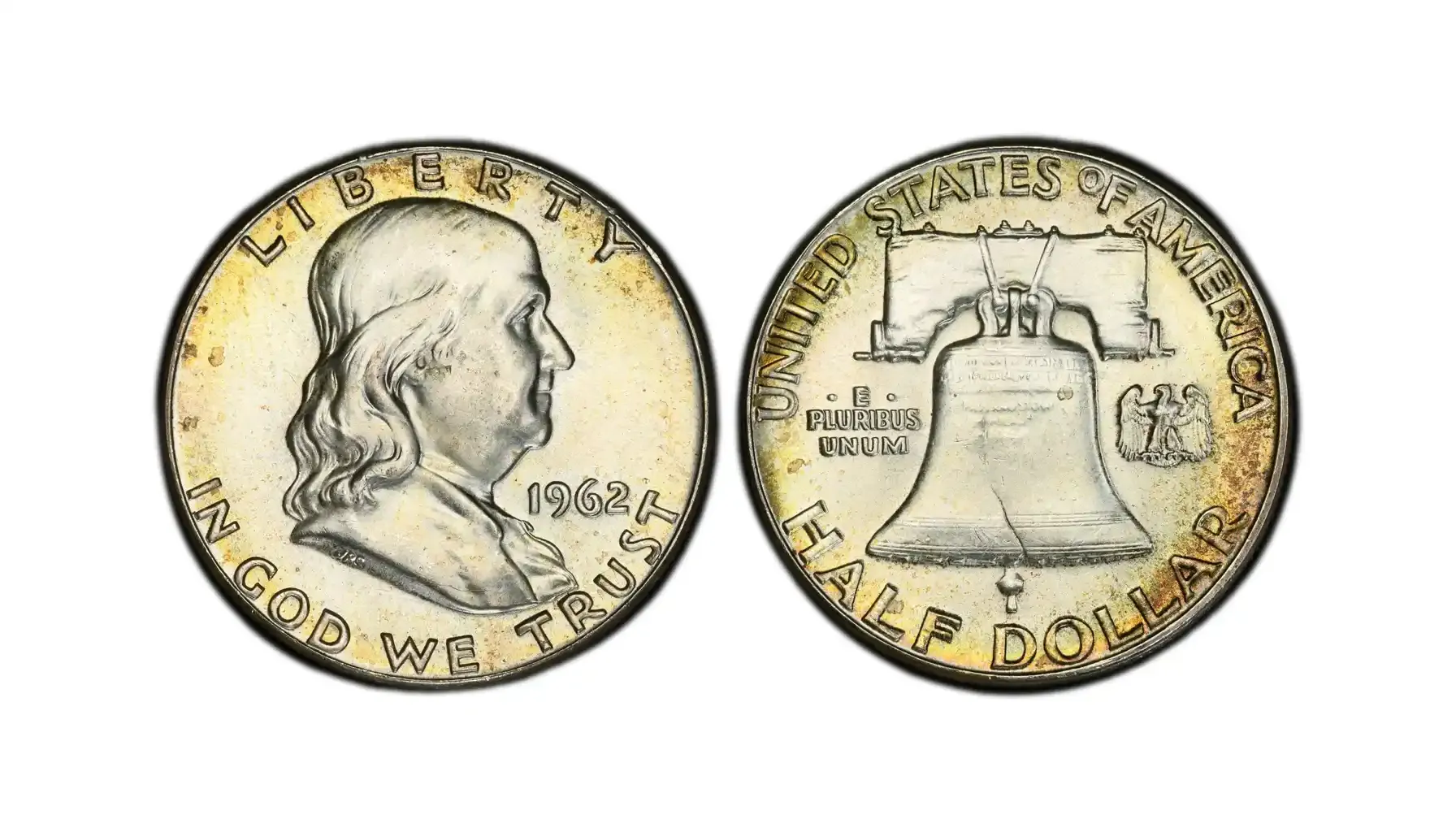 obverse and reverse of a 1962 Full Bell Line Half Dollar Franklin