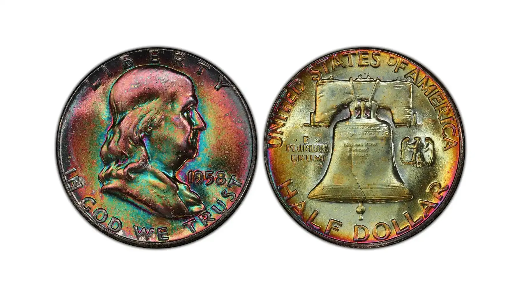 obverse and reverse of a 1958 FBL Franklin Half Dollar