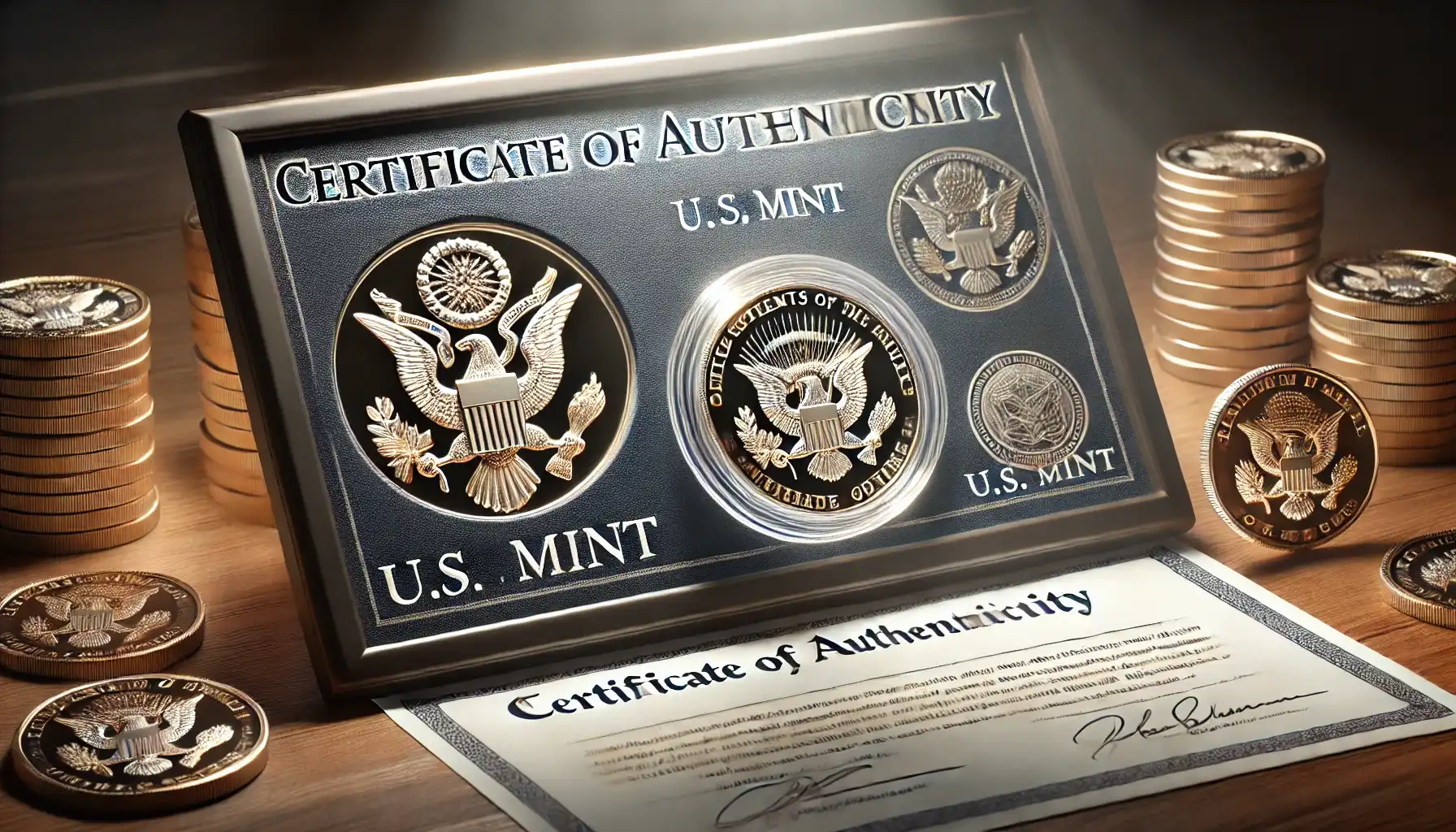 A U.S. Mint certificate of authenticity displayed alongside a commemorative coin, underscoring the importance of provenance.