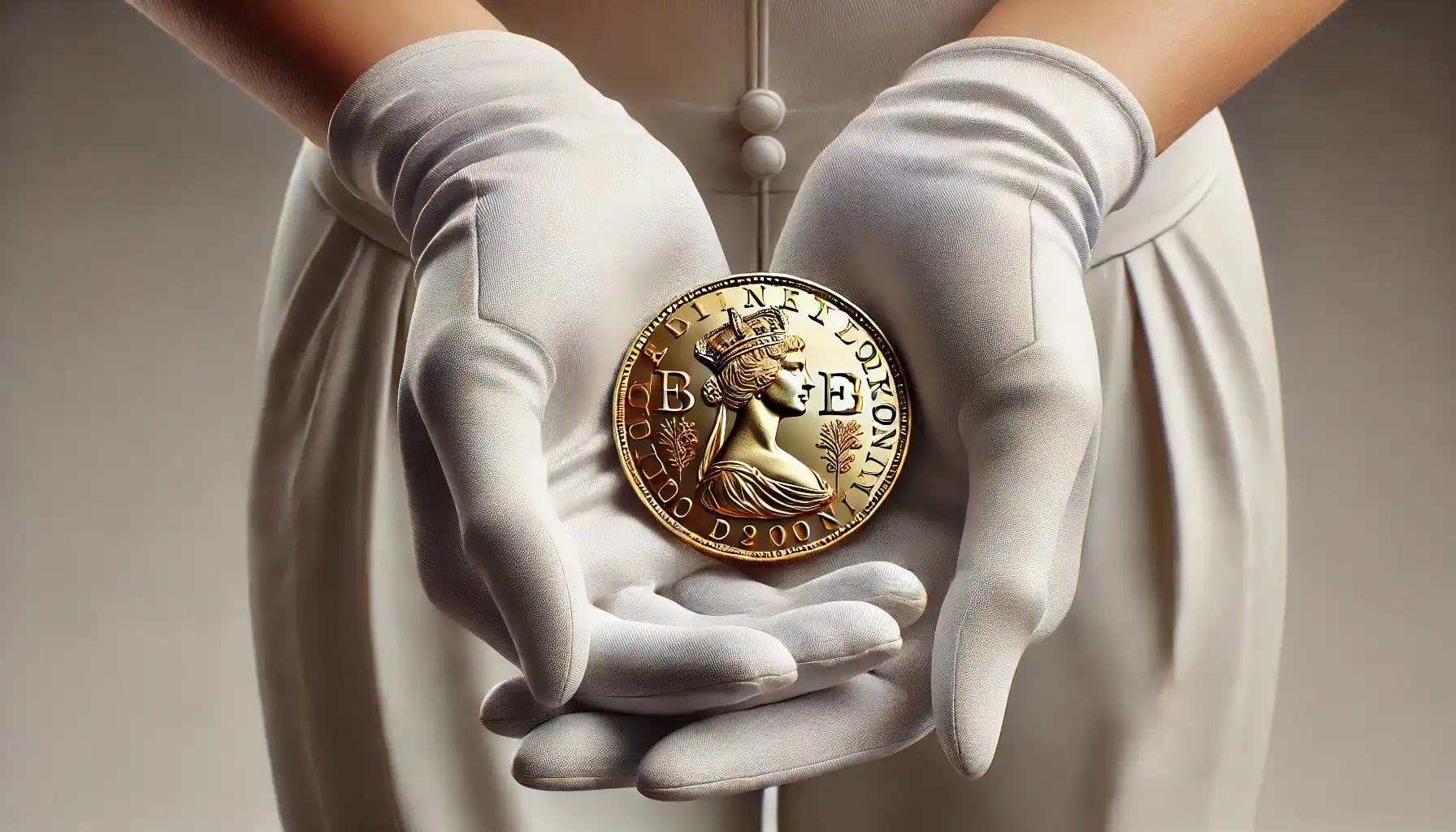 a picture of the Brasher Doubloon in woman's hands with gloves