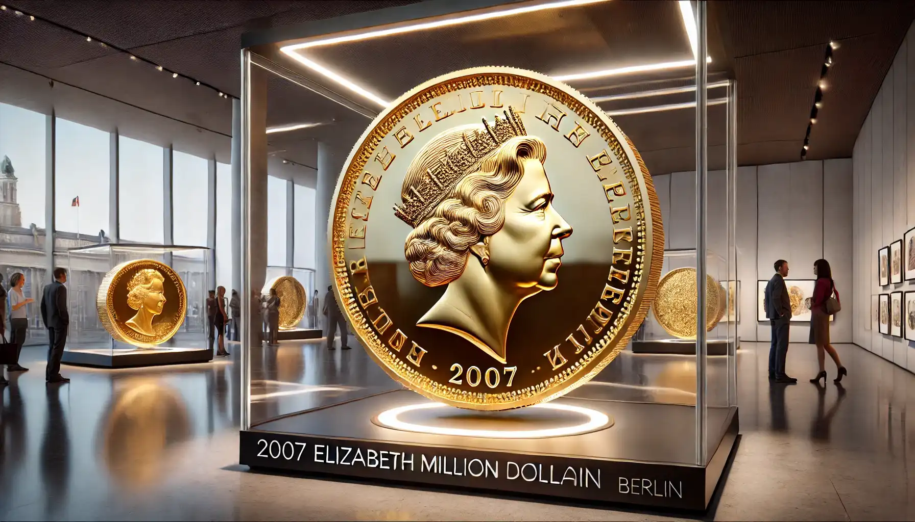 a picture of the 2007 Queen Elizabeth II Million Dollar Coin in a Berlin museum before it was stolen