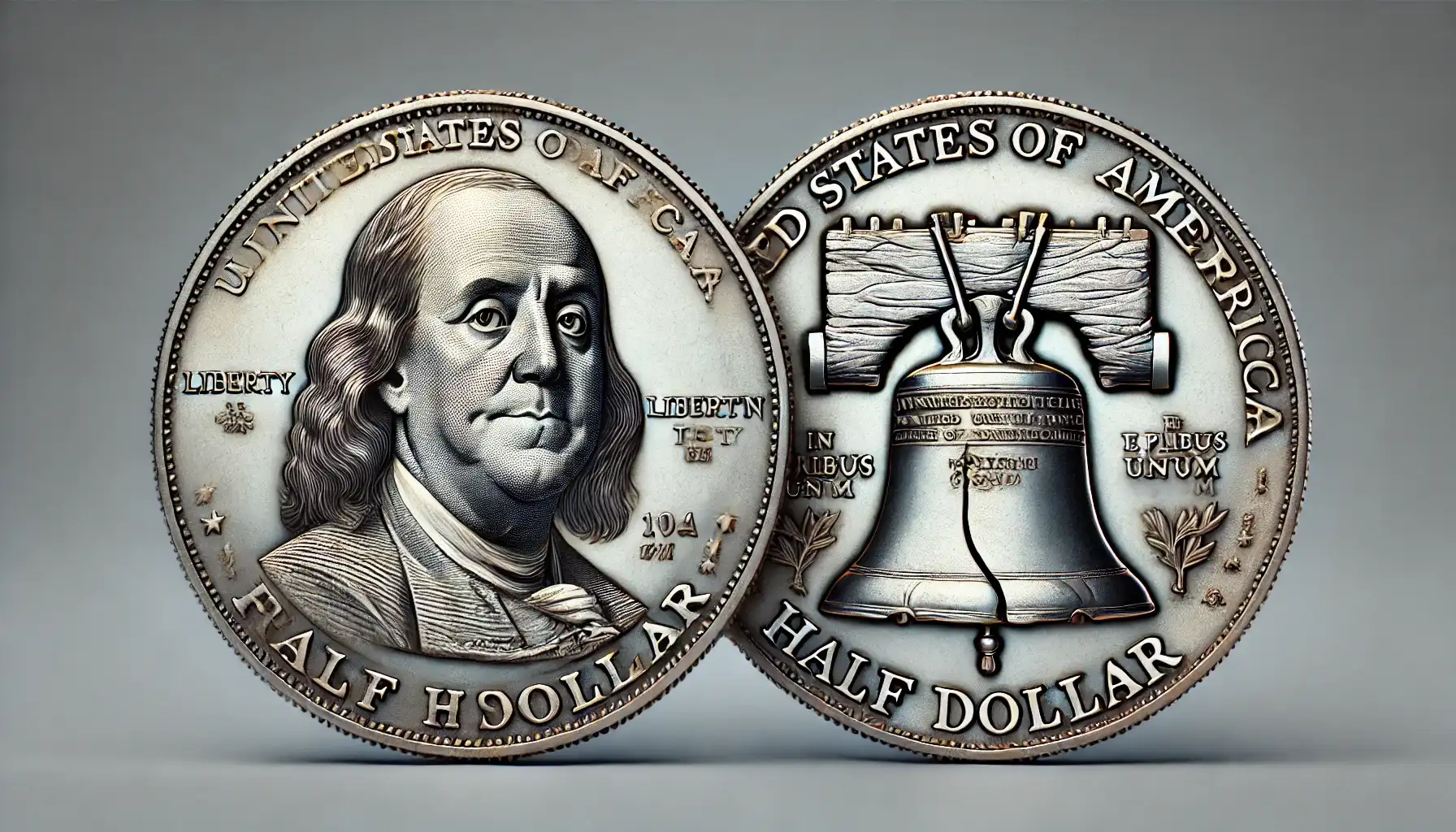 a picture of the Franklin Half Dollar (obverse and reverse)