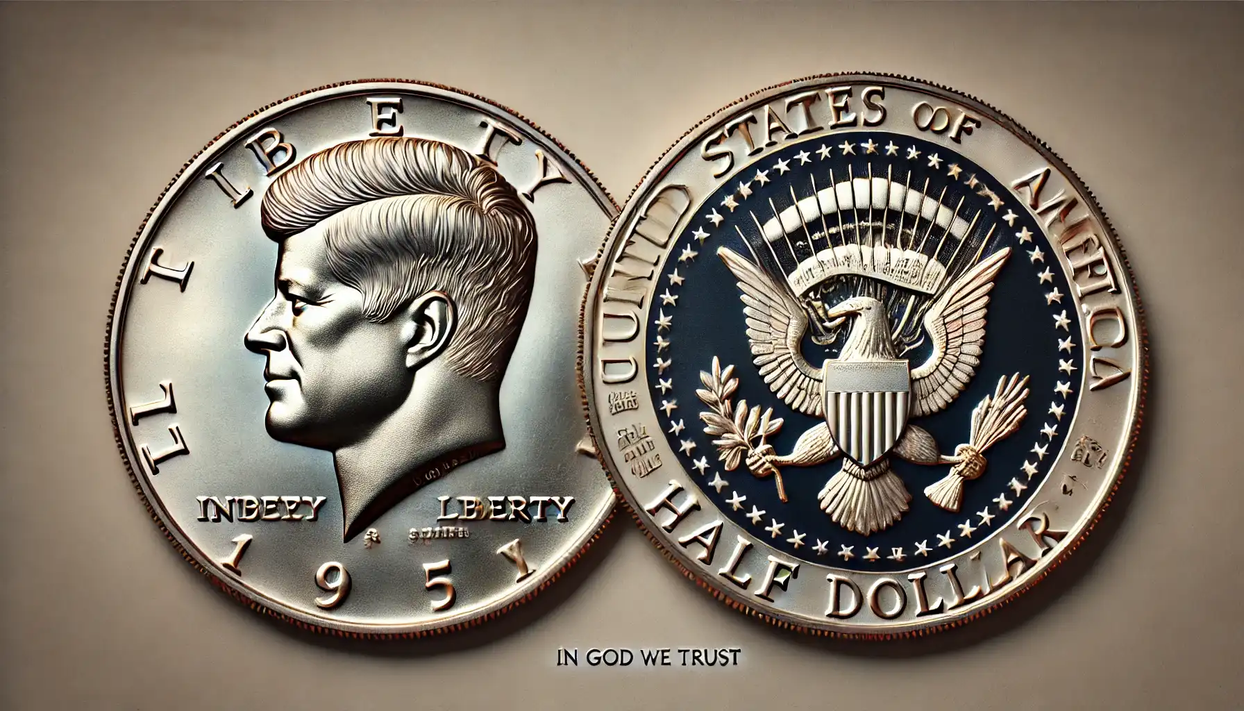 a picture of the Kennedy Half Dollar (obverse and reverse)