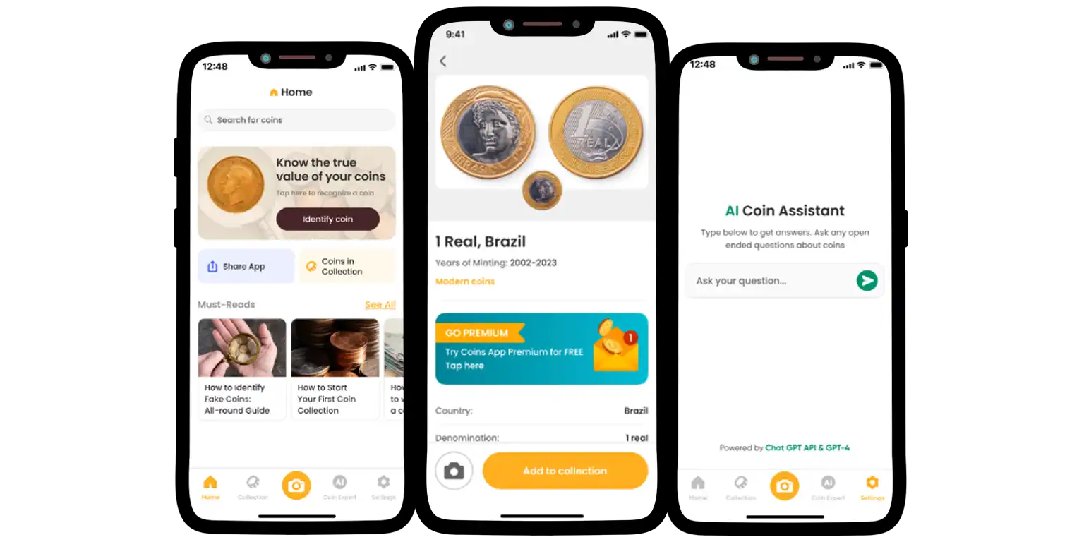 A screenshot from Coin ID Scanner that demonstrates how to explore coins and find peculiar designs with the use of the app.