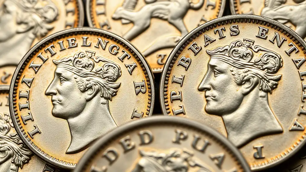 A close-up picture of the Tudor beasts silver coins, showing the portrait of Charles III on their obverse