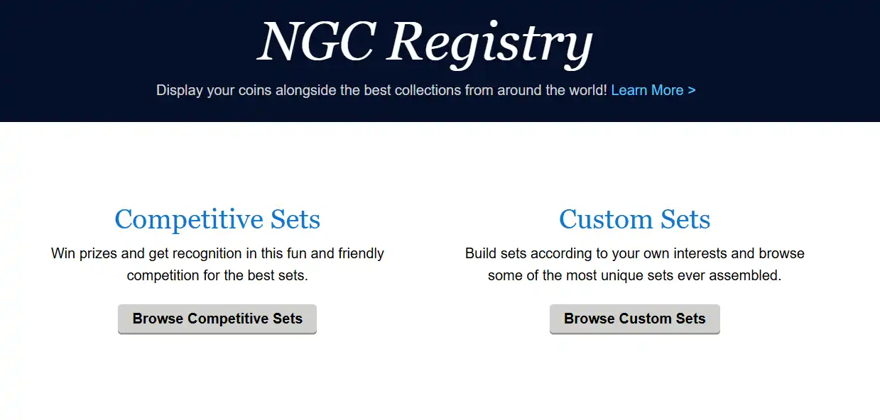 A screenshot of from the NGC Coin Registry.