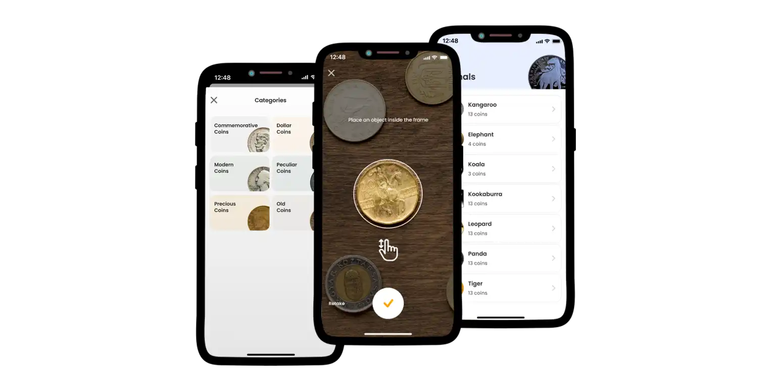 screen of the coin ID scanner app