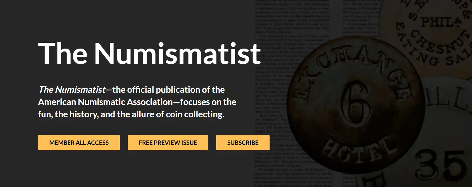 The Numismatist magazine's preview on a website