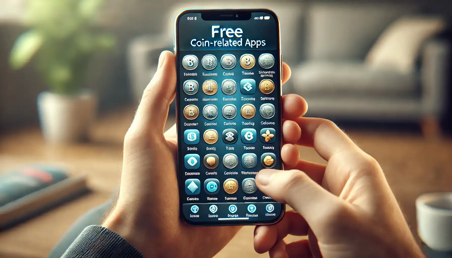 a variety of free coin apps on a smartphone's screen in someone's hands