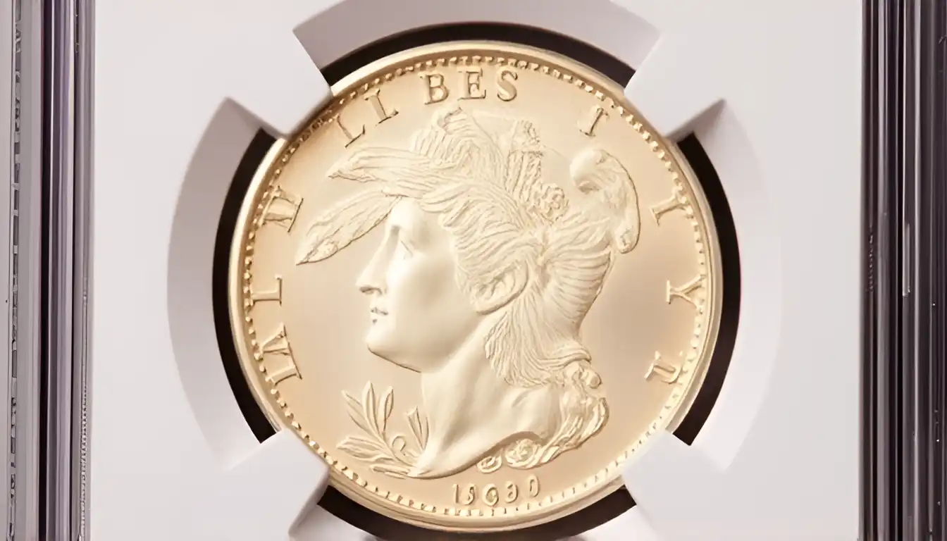 A graded MS67 coin in its protective case, emphasizing the untouched, mint state surface.