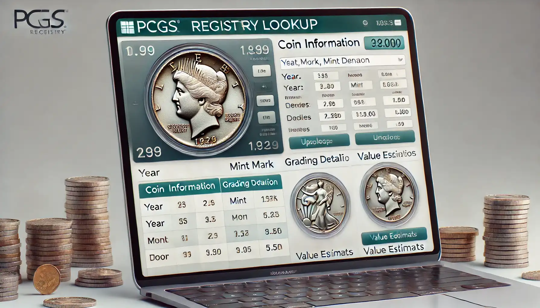 A screenshot from the PCGS registry lookup platform, displaying how this system works to identify and grade coins.