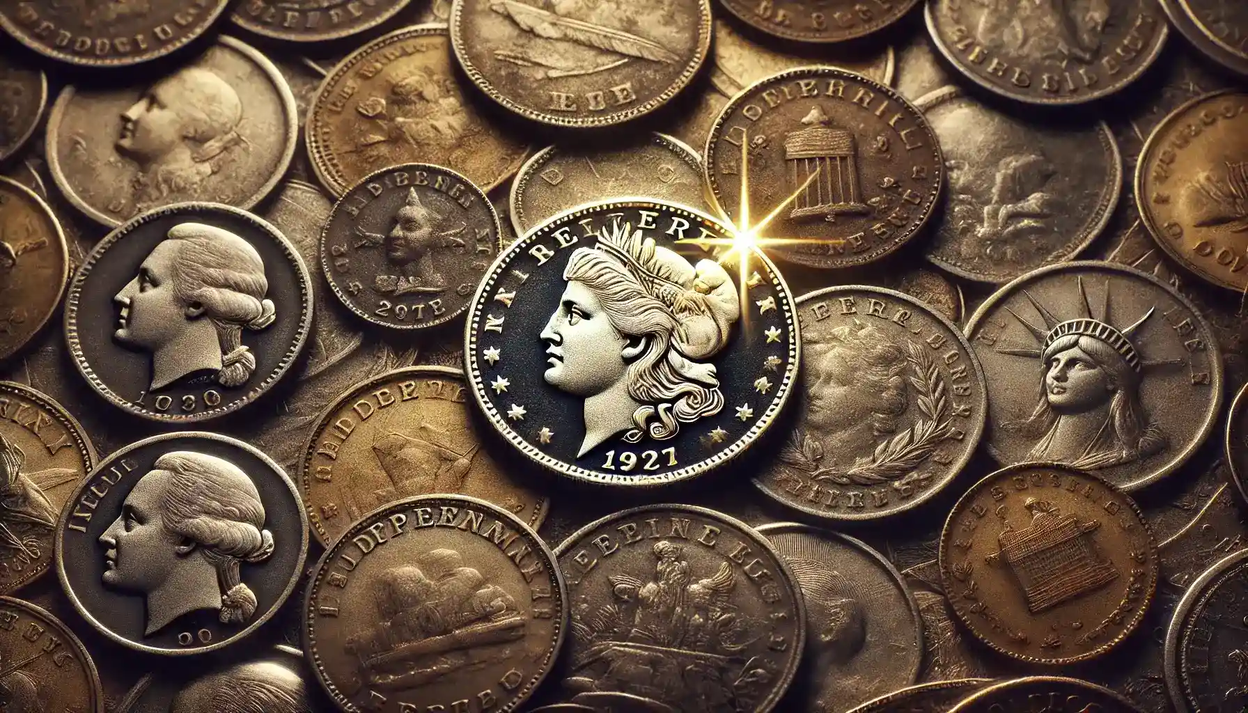 A close-up picture of a large collection of old coins, where the most expensive coin in the us is more than others