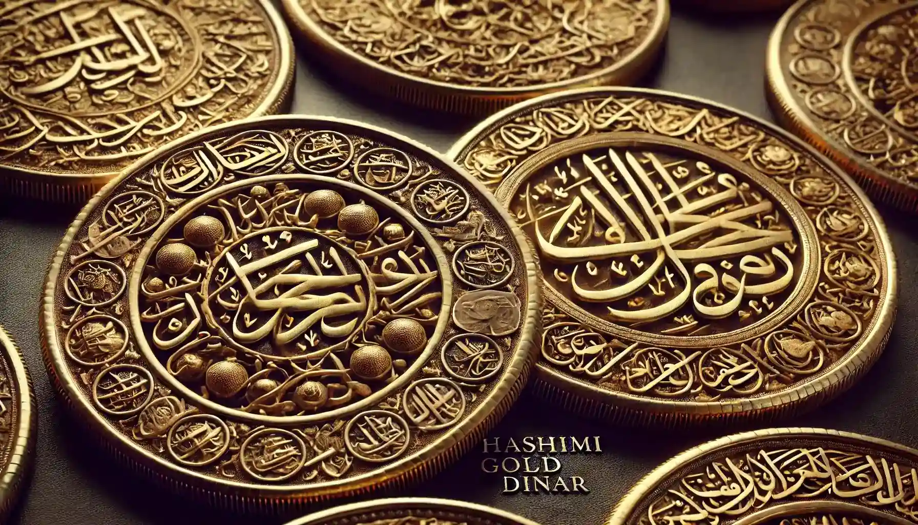 A close-up image with the obverse and reverse of  the Hashimi Gold Dinar from the Abbasid Caliphate