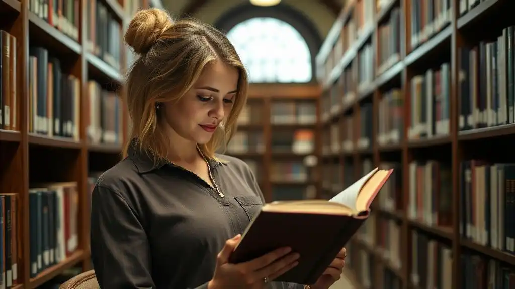 a woman reading a book about the 1884 s morgan silver dollar value in a library