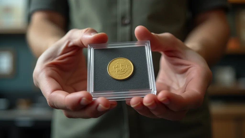 a male Canadian holds the 1984 Canadian nickel while standing in an auction house