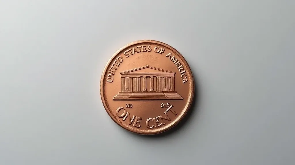 A picture of a Lincoln Memorial Cent, featuring the reverse side that showcases the iconic Lincoln Memorial.