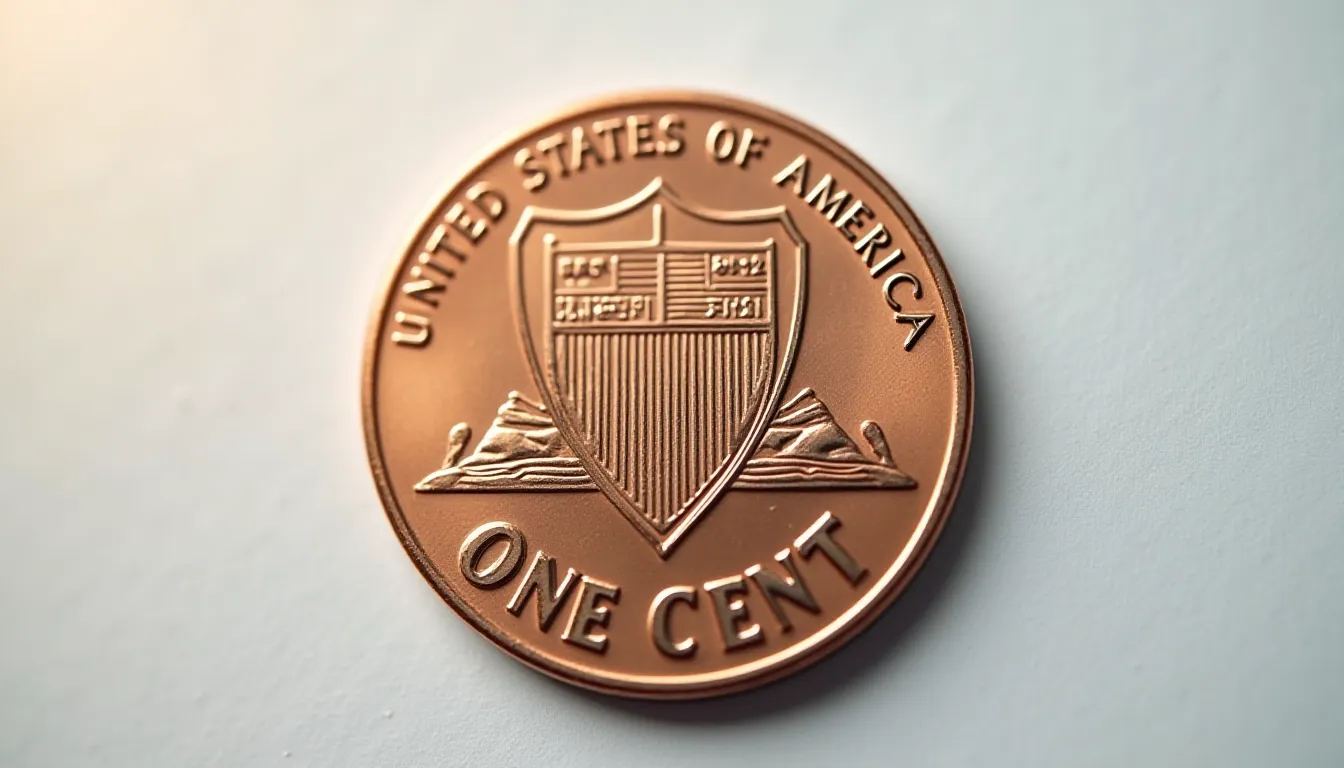 A picture of the 2016 D Lincoln Shield Cent, featuring the reverse side that displays the iconic shield design.