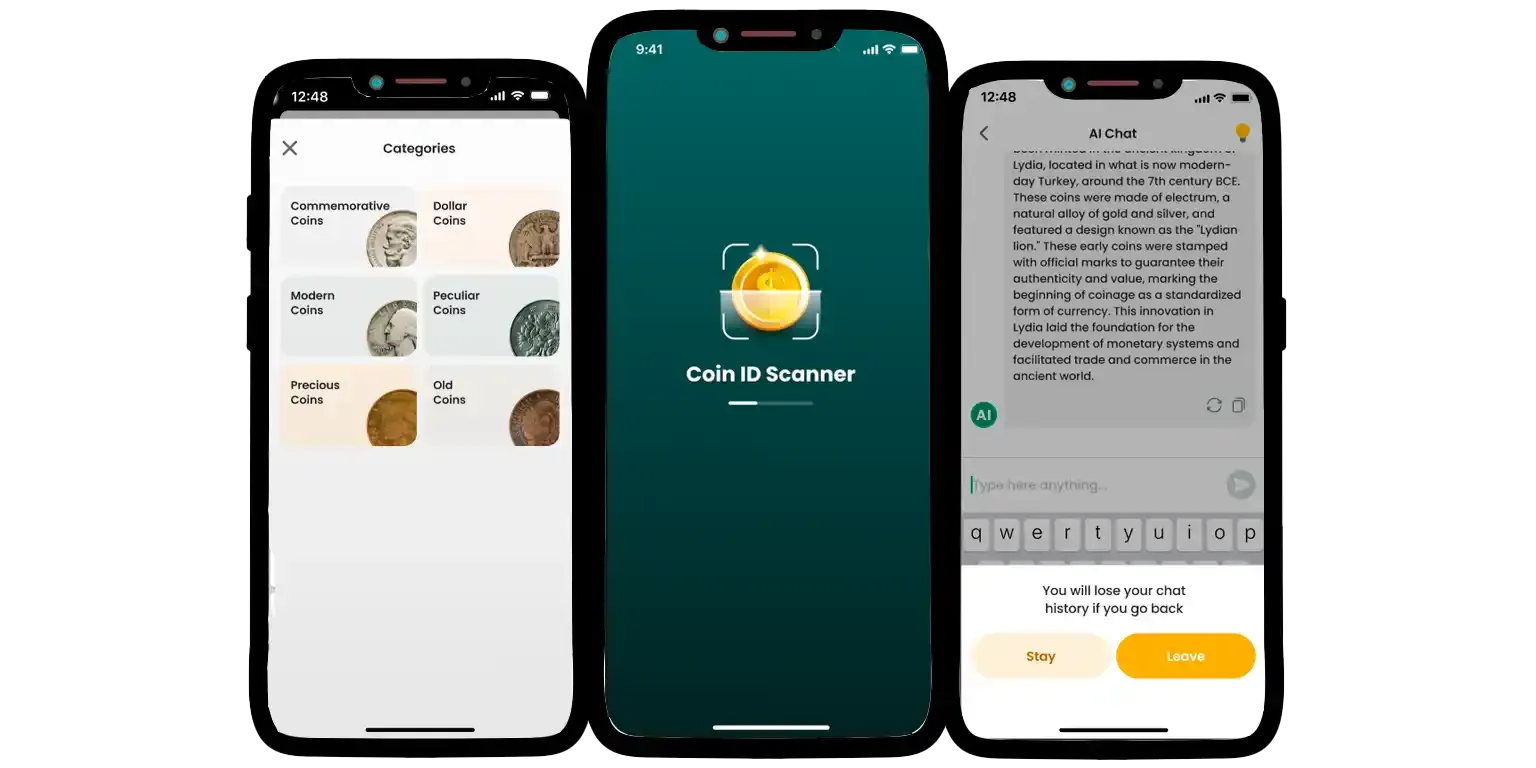 A screenshot from the Coin ID Scanner app that demonstrates the main features and their advantages