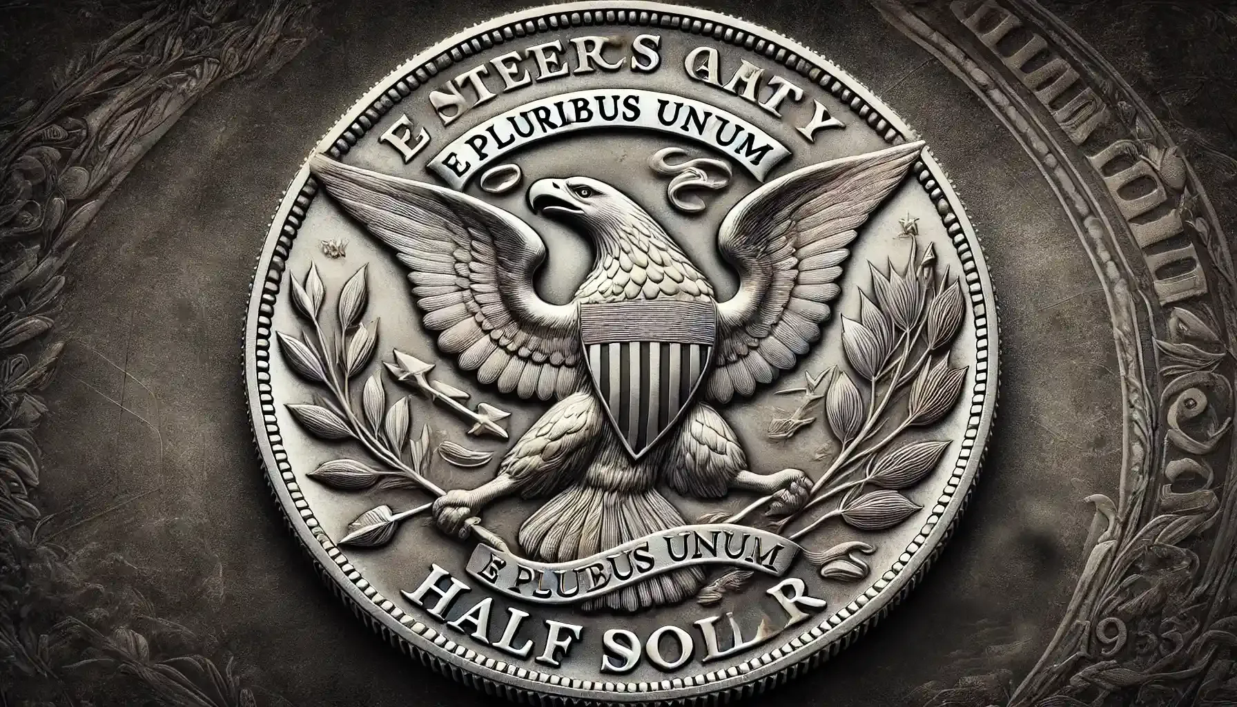 Close up of 1913 half dollar reverse with eagle detail, symbolizing the high value of coin.