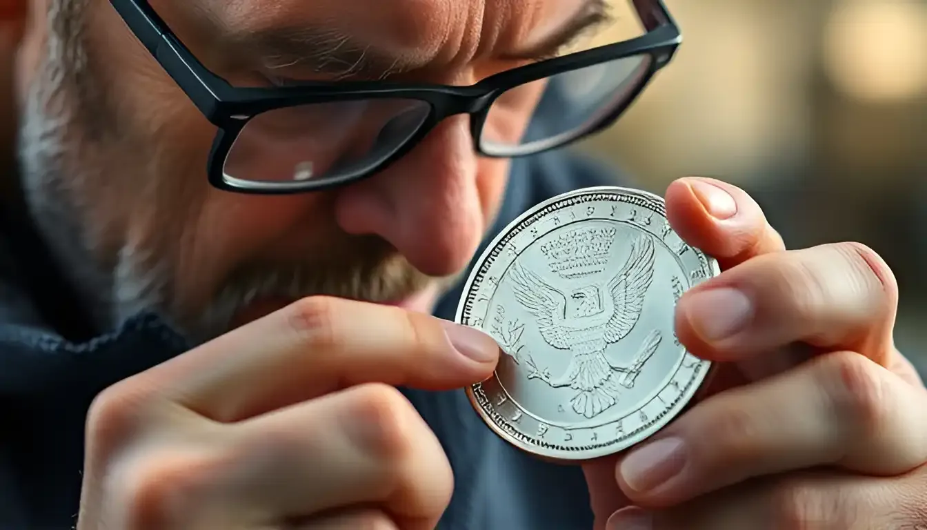 Investor evaluates coin, focusing on the value of 1913 silver half dollar coin as a worthy collectible.