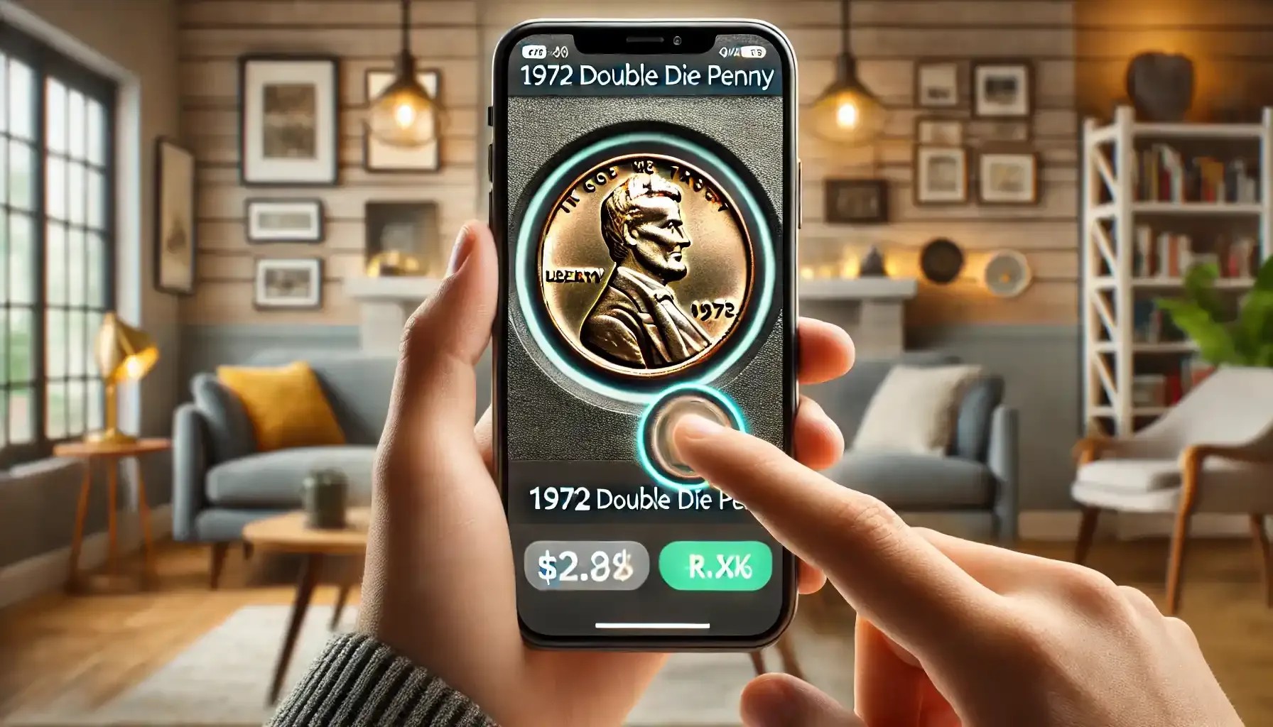 A young investor scans a 1972 double die penny with the Coin ID Scanner app, excited to uncover its rarity and potential market value.