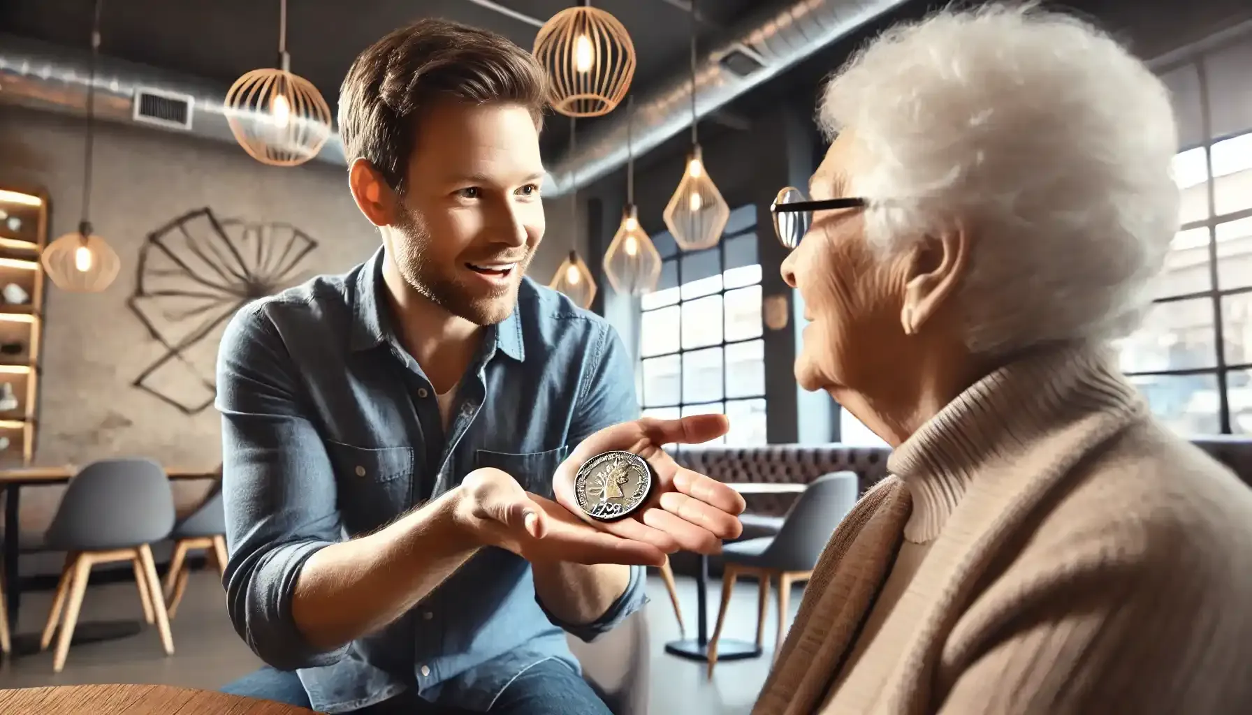 Numismatist is holding a 1792 half disme coin on the palm of the hand and explaining how many 1792 half dismes were produced and remain today.