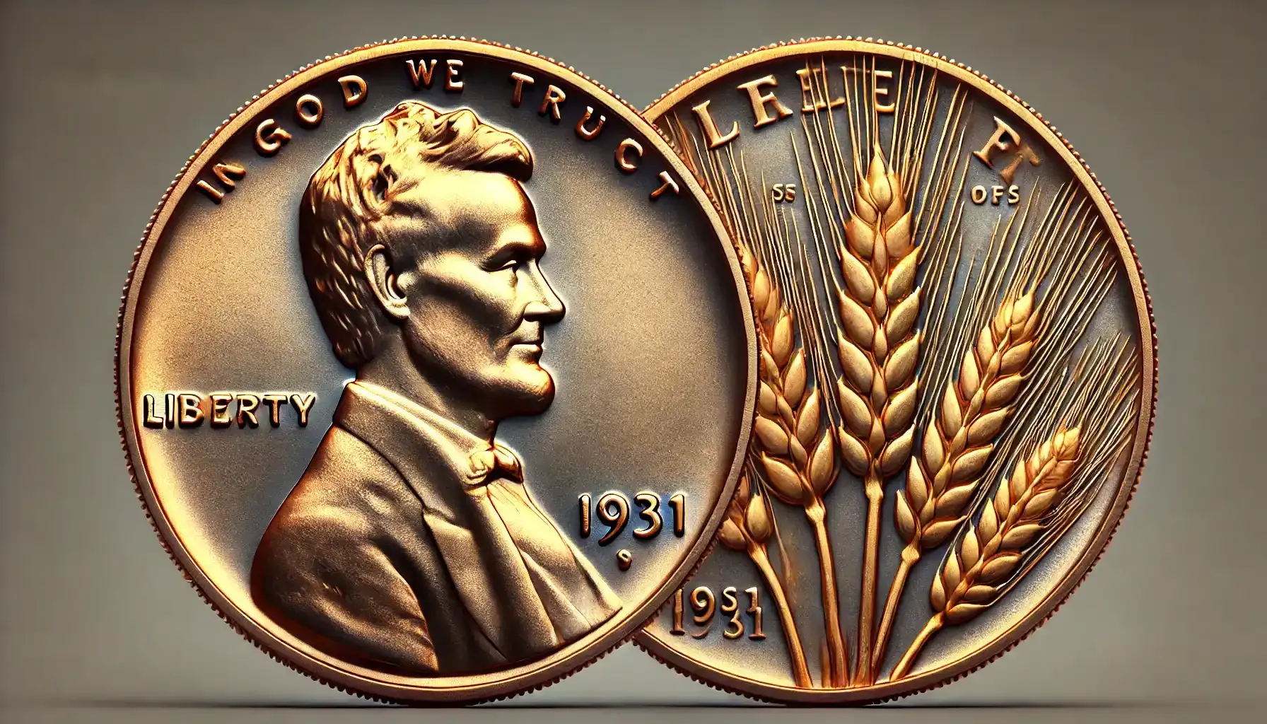 A picture of a 1931 S Lincoln penny, featuring the obverse side with Abraham Lincoln’s profile and the reverse with wheat stalks all over the surface.