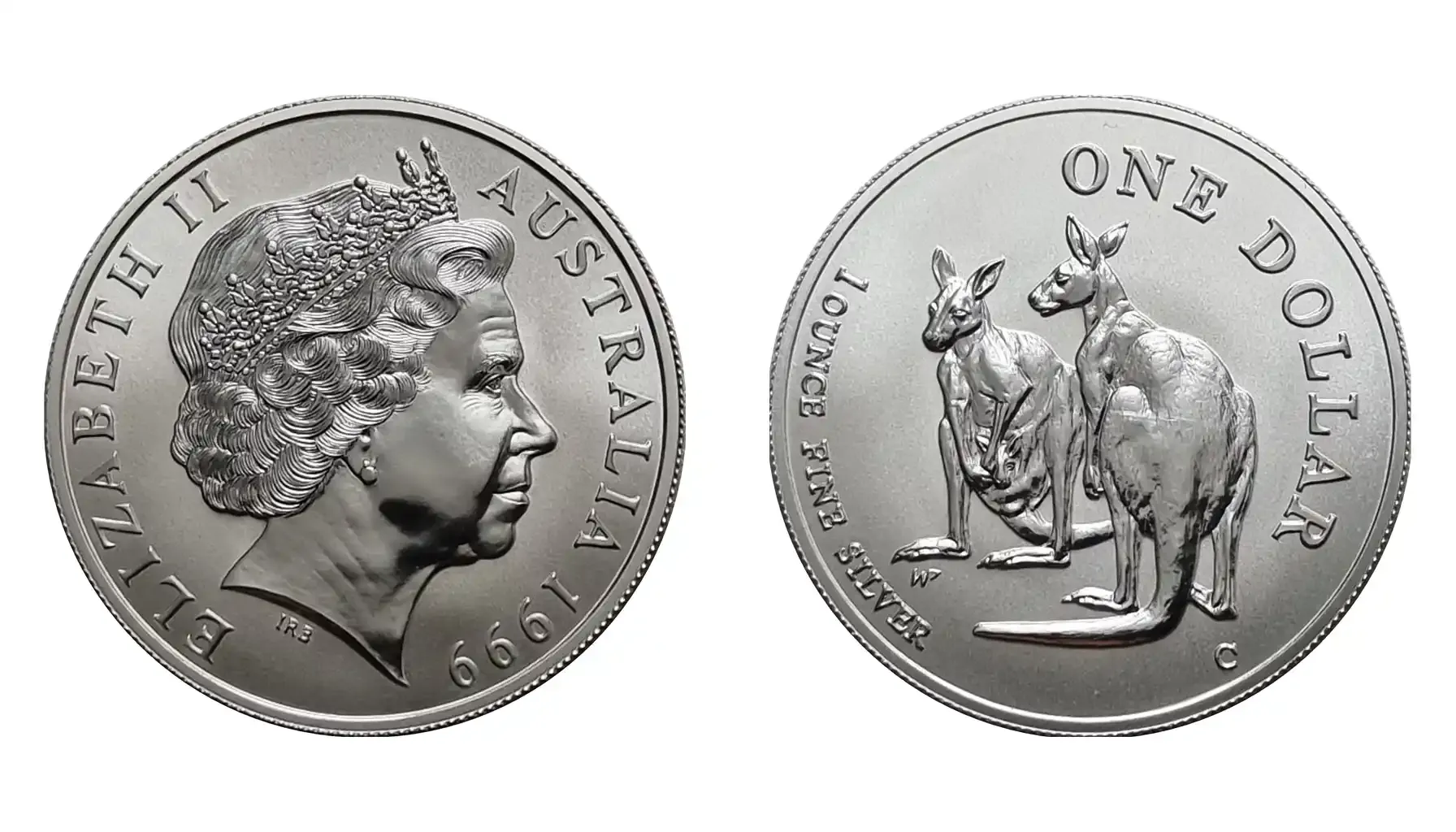 obverse and reverse of a silver 1999 Australian dollar coin with Elizabeth II