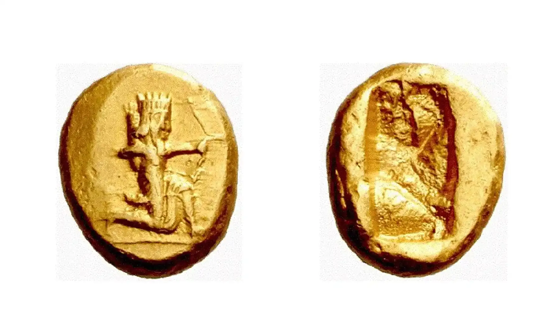 obverse and reverse of a Persian Daric in 510 BC - 480 BC