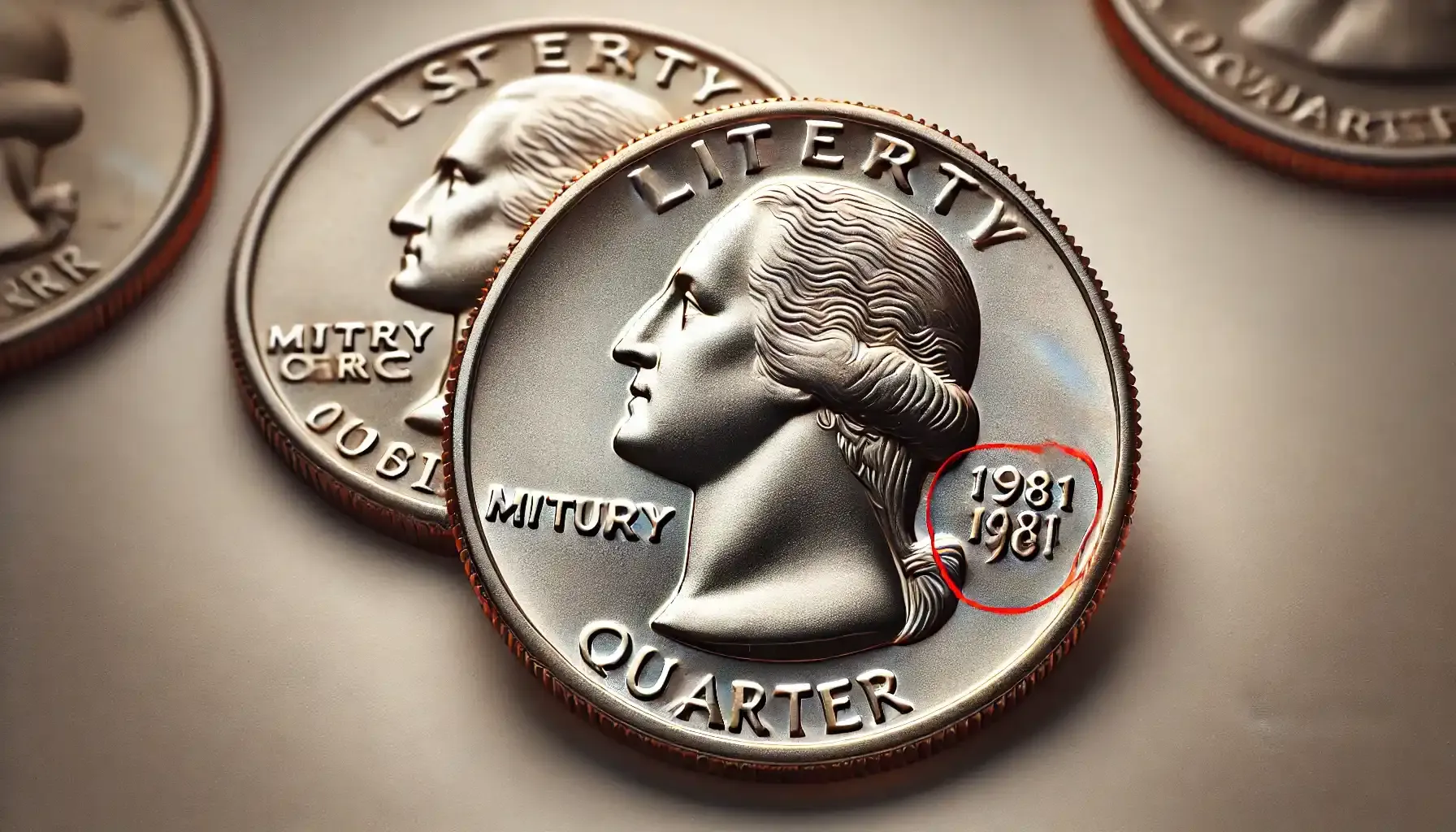 a 1981 P Quarter next to a 1981 D quarter with mintmarks circled in red