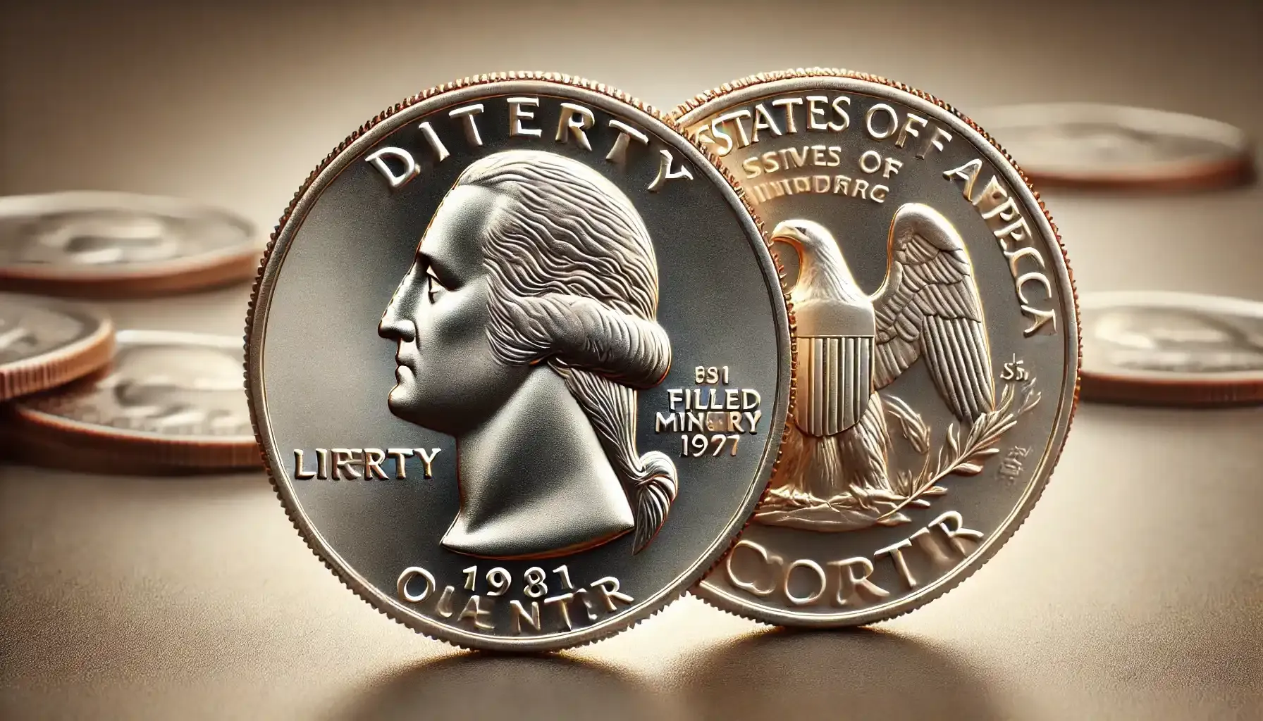 an example of a 1981 filled S quarter next to clear S counterpart coin