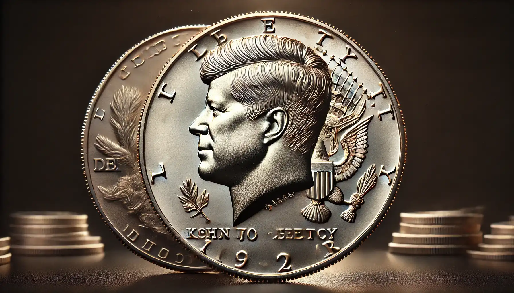 Close-up of the 1970 Kennedy Half Dollar with obverse and reverse