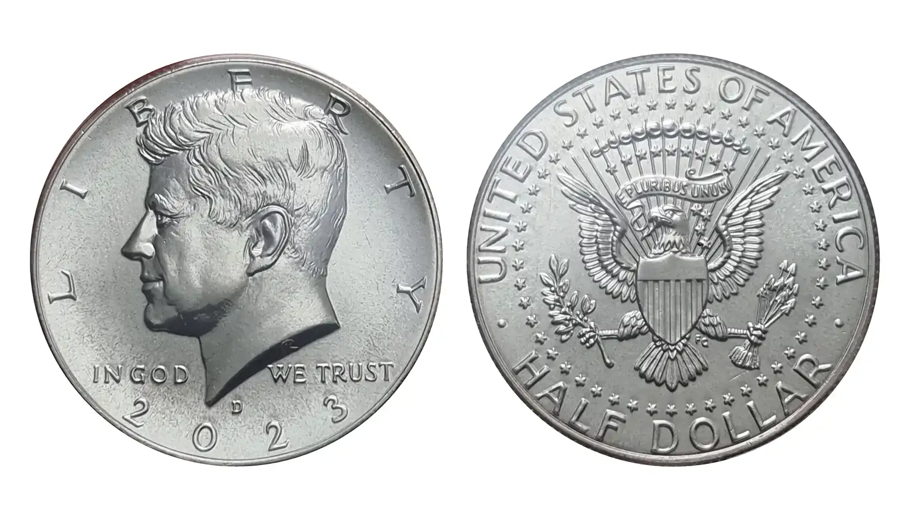 A picture of a 1974 Kennedy Half Dollar coin, featuring the obverse side with a detailed profile of John F. Kennedy