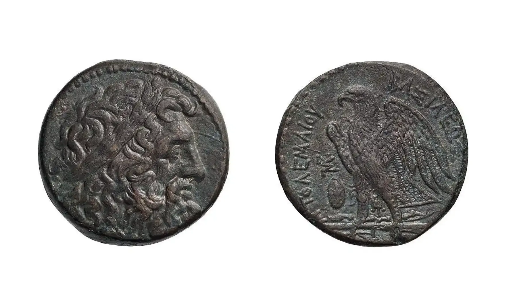 A picture of a Diobol coin from Ptolemy II Philadelphus, featuring a detailed portrait of the ruler on the obverse.