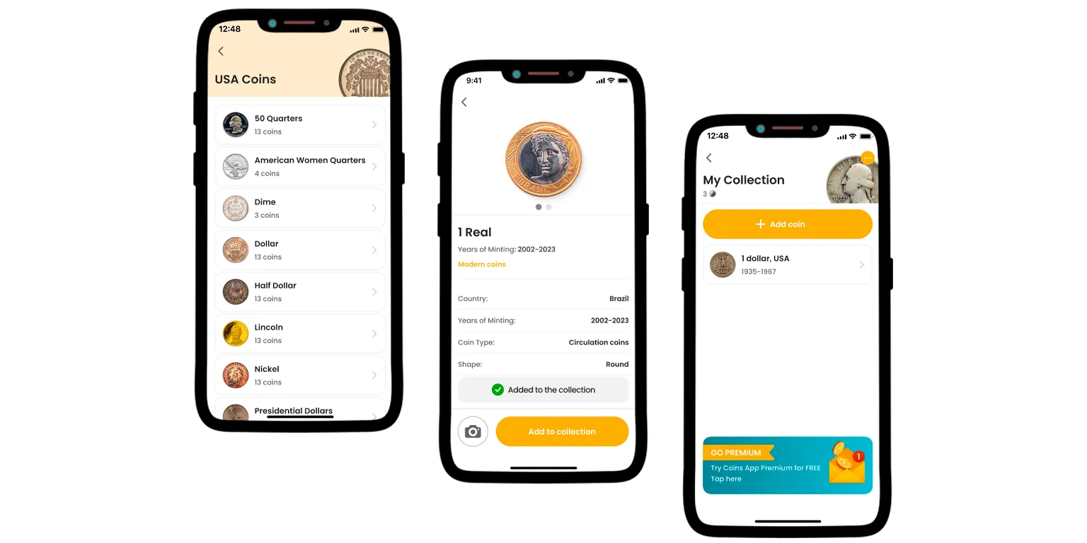 a screenshot from the Coin ID Scanner app with a coin identifying process