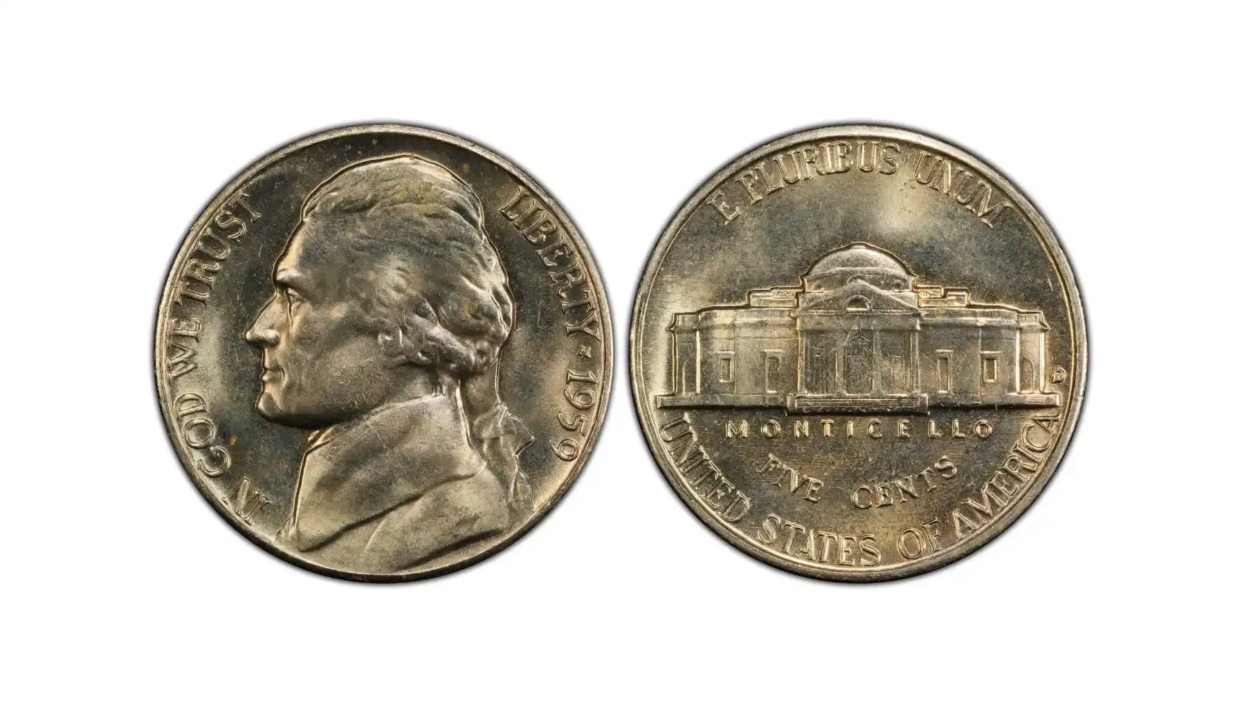 obverse and reverse of a 1959 D nickel