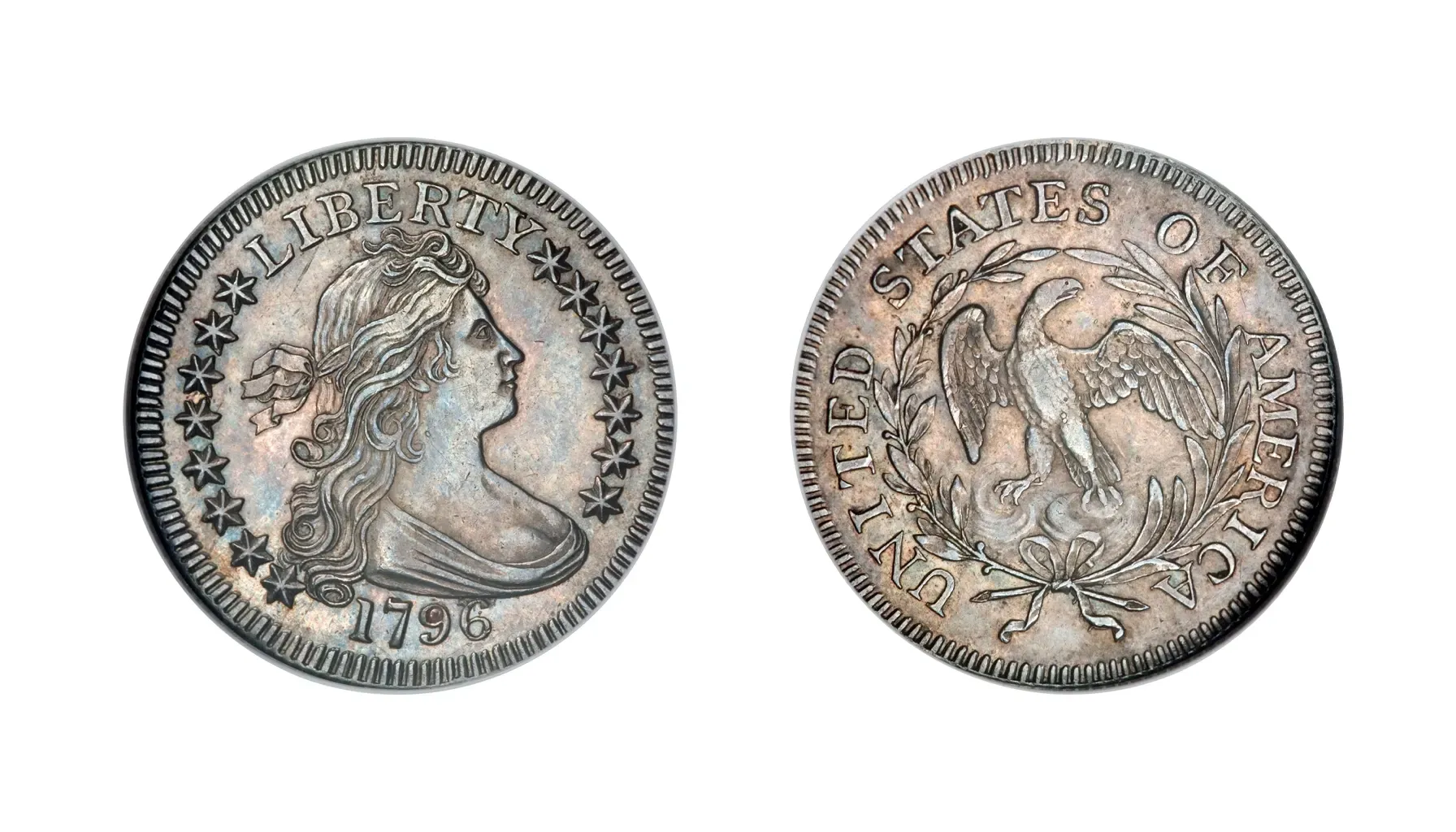 obverse and reverse of a 1796 Draped Bust quarter