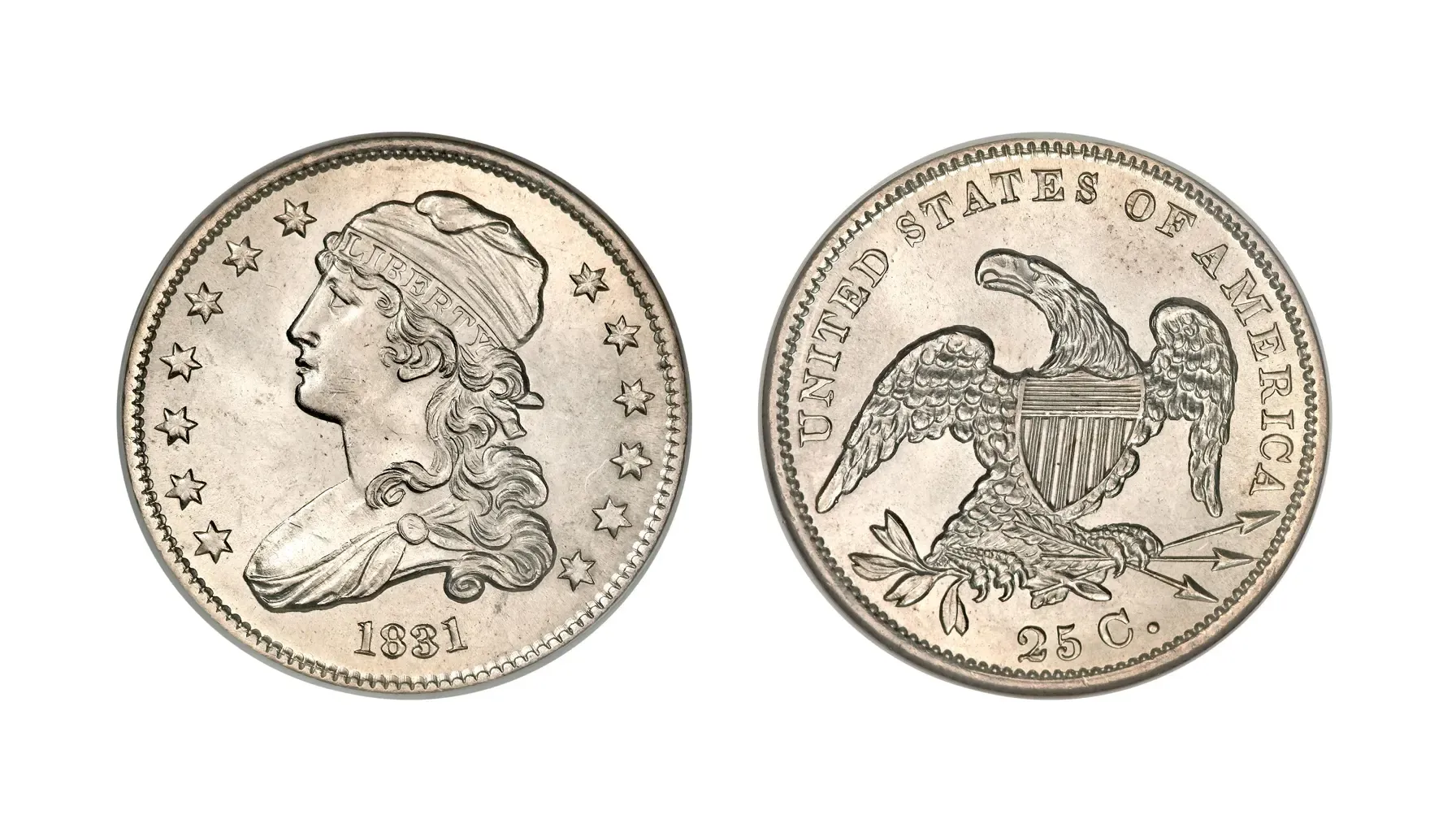 obverse and reverse of a Liberty Cap quarter