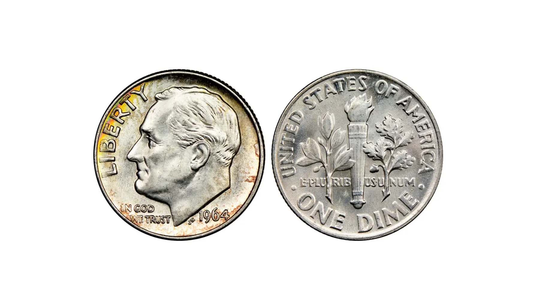 obverse and reverse of a 1964 dime