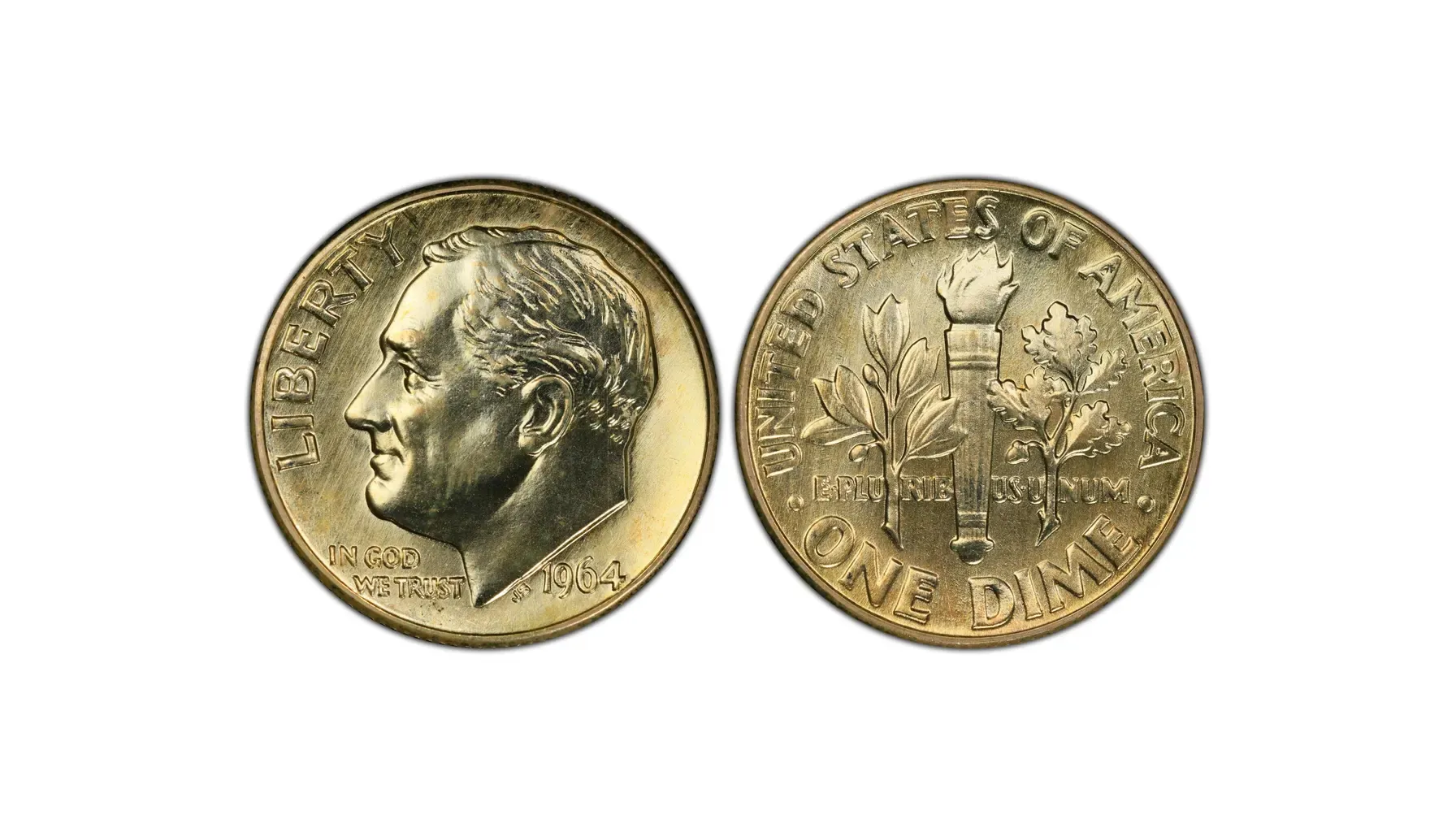 obverse and reverse of a 1964 SMS dime