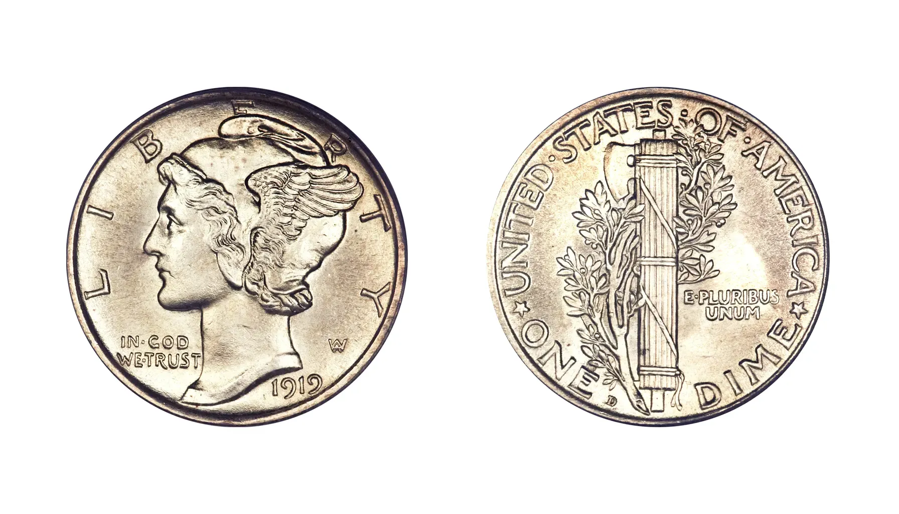 obverse and reverse of a standard Mercury dime 1916-1945