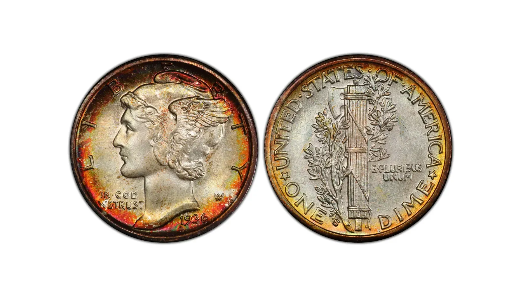 obverse and reverse of a 1936 S Mercury dime Full Bands