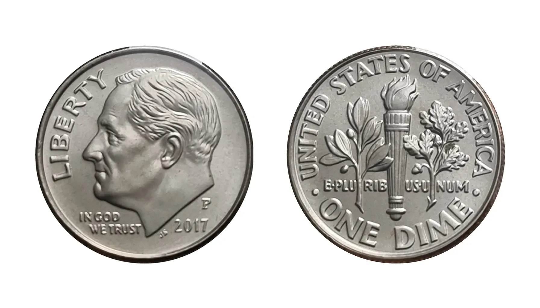 obverse and reverse of a standard Roosevelt dime 1965-2024