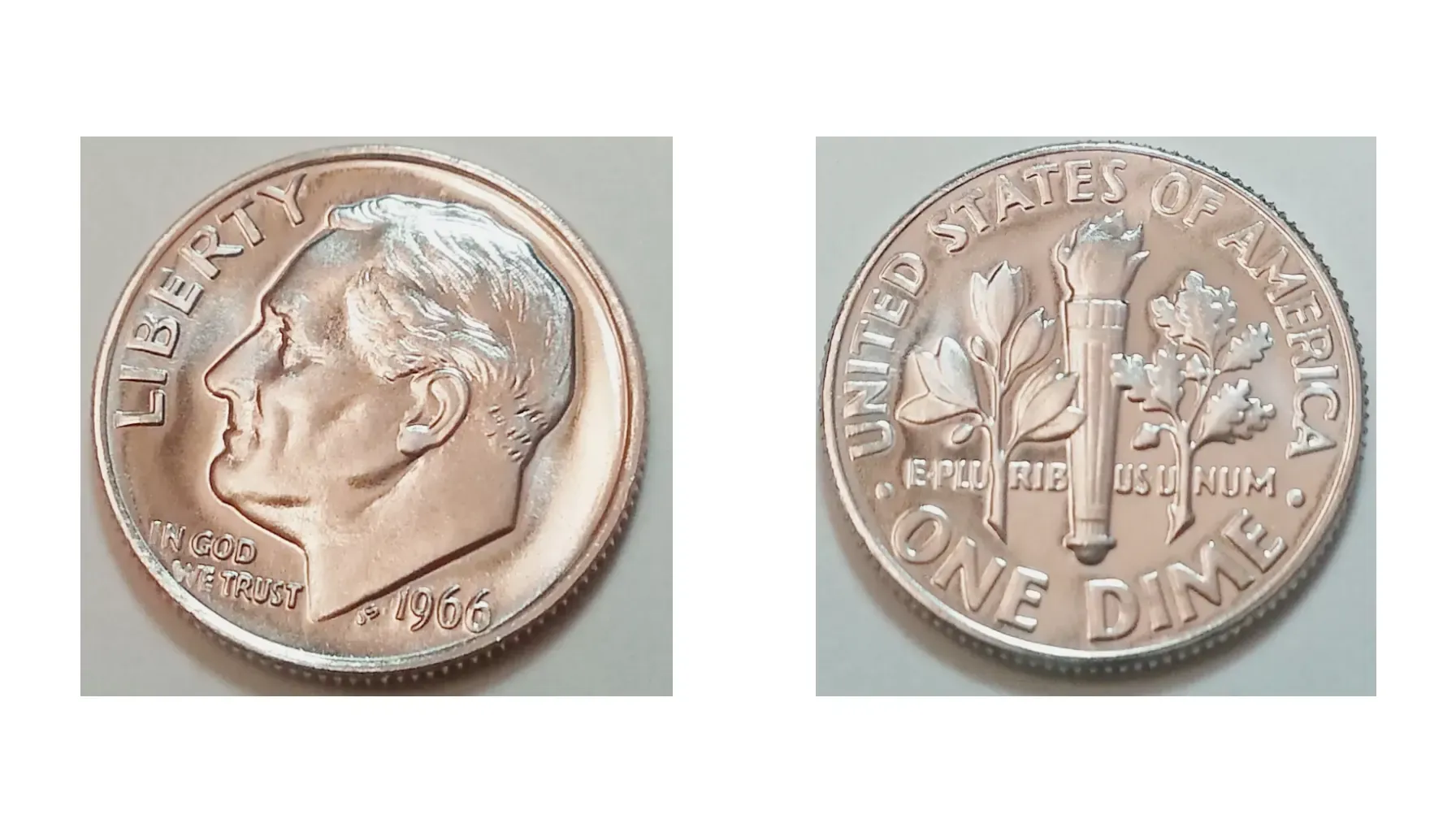 obverse and reverse of a 1966 SMS dime