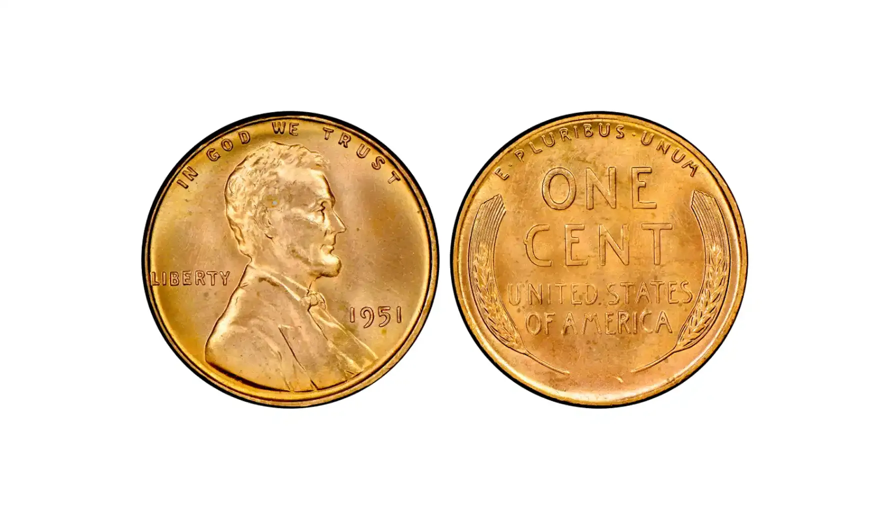 obverse and reverse of a 1951 Wheat Penny no mint mark