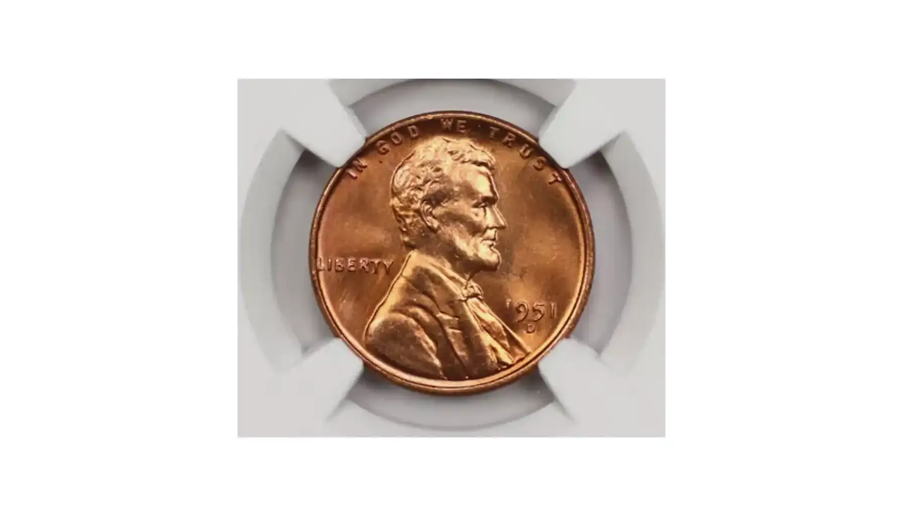 a 1951 D penny MS67 RD graded by NGC