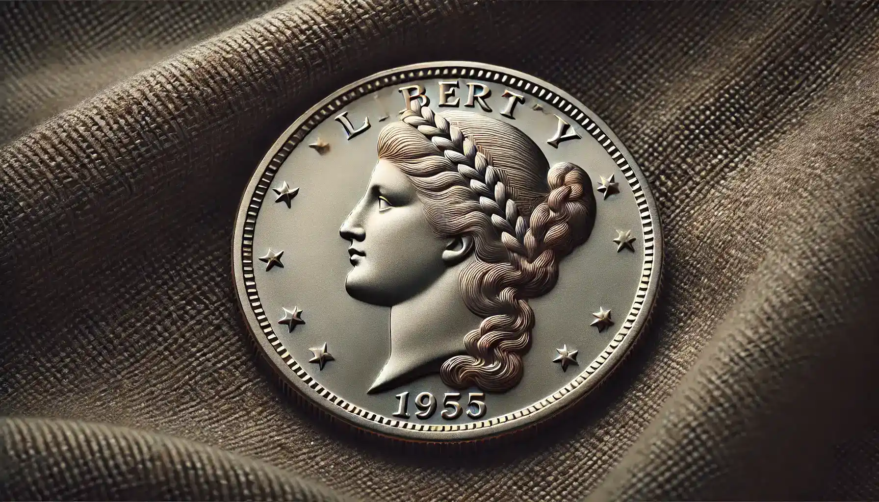 A  close-up photo of a half-cent coin featuring the 'Braided Hair' design, showcasing Liberty's braided hair on the obverse.