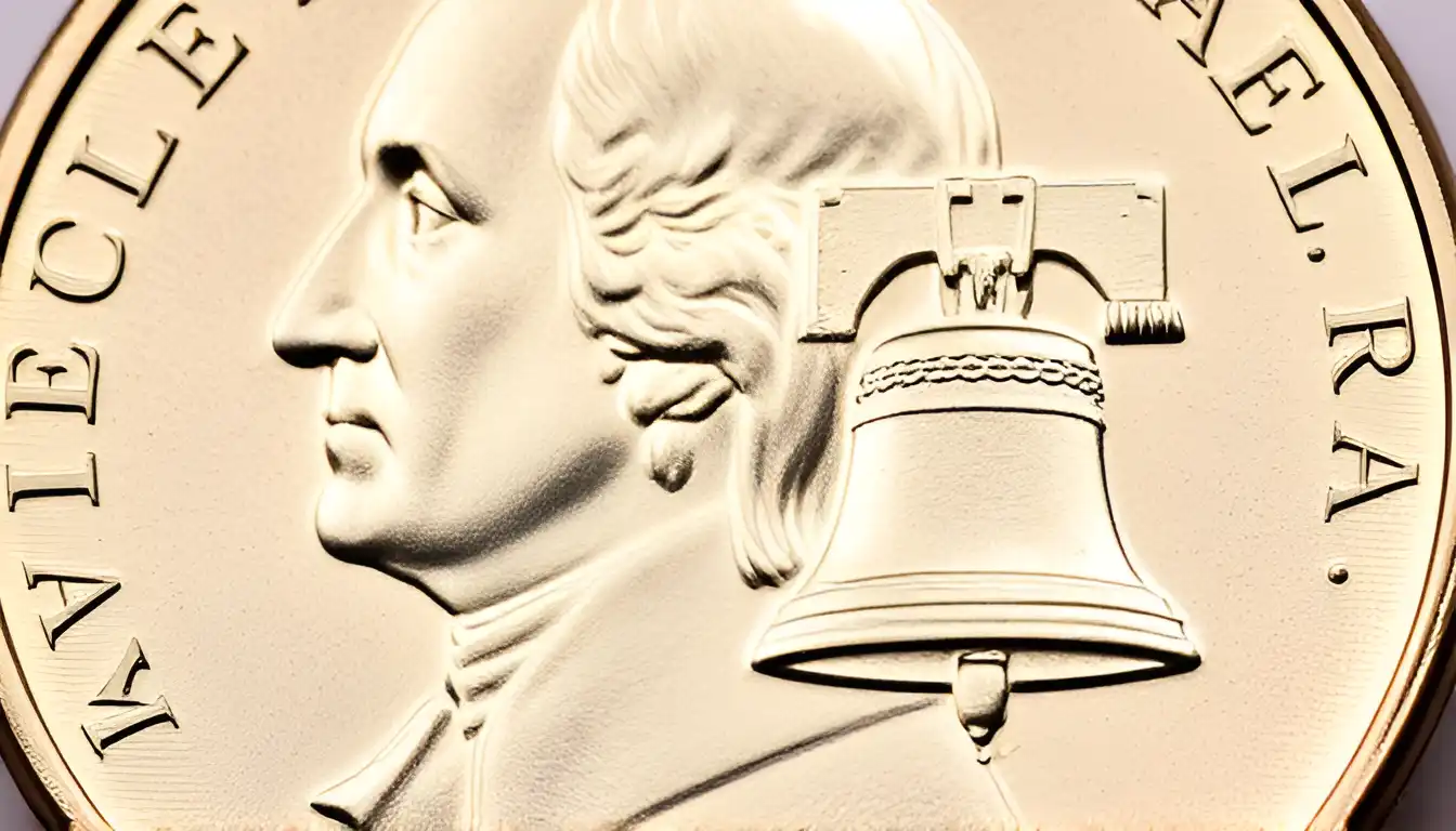 A close-up image of a Franklin half dollar coin, featuring Benjamin Franklin's profile on the obverse and the Liberty Bell with a small eagle on the reverse.