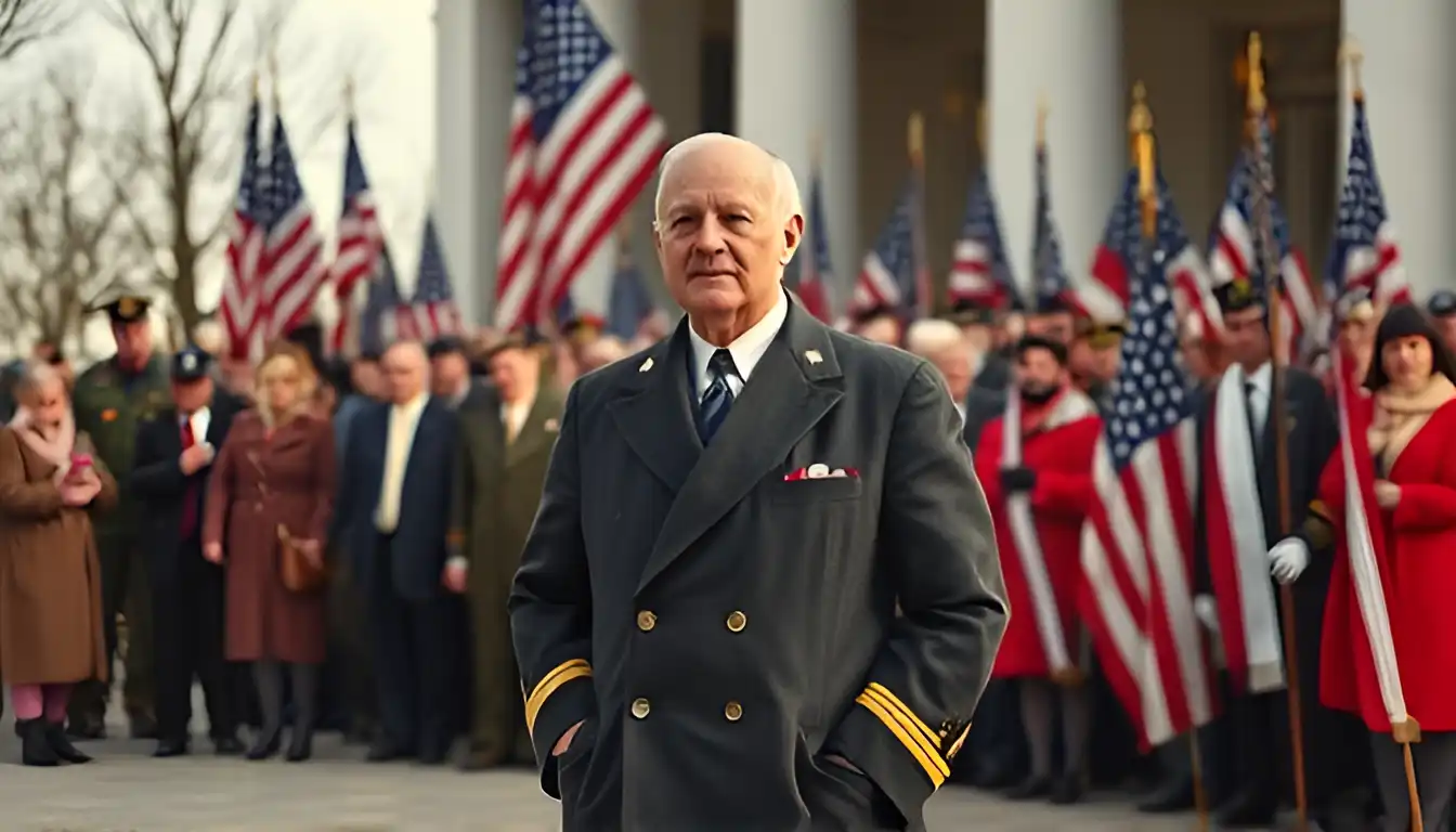 Dwight D. Eisenhower standing in front of the American people outside